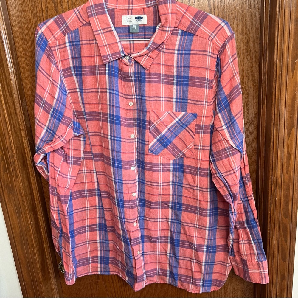 Old Navy Periwinkle And Coral Button Down Shirt Size XXL